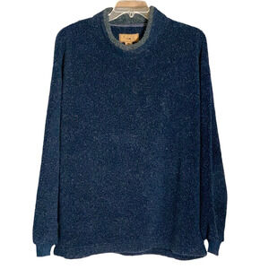 Y2K Gear For Sports Sherpa Fleece Sweater XL Navy Marled Gray Trim Pullover